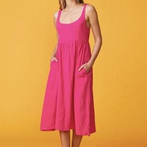 NWT Monrow organic cotton sleeveless gauze midi dress Pink